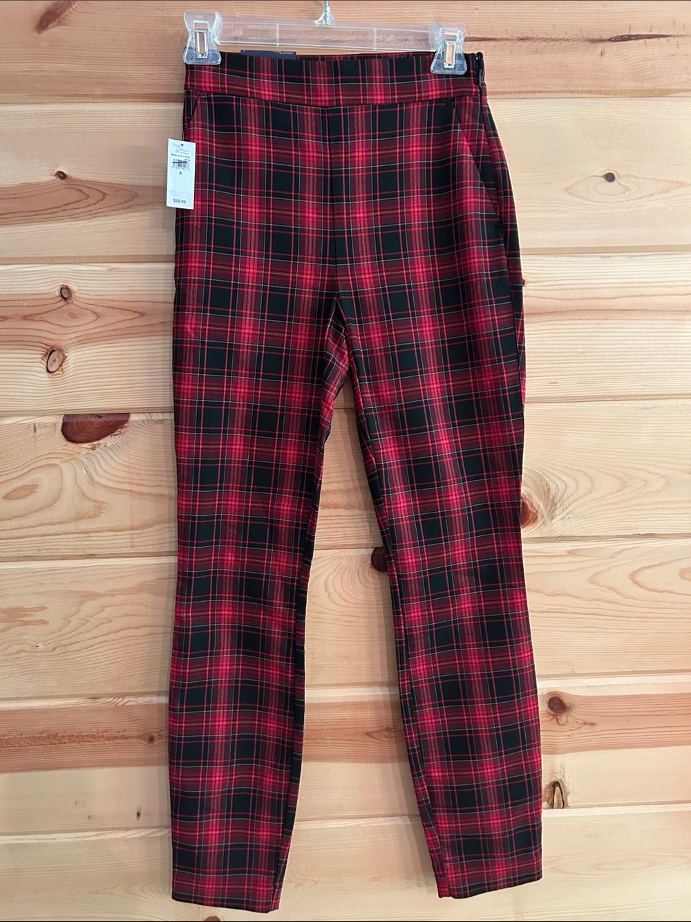 NWT GAP Red and Black Plaid High Rise Skinny Ankle Stretch Pants, Size 0